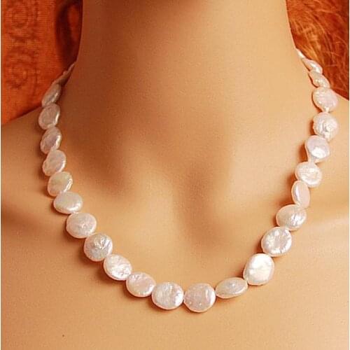 New 11-12MM Large Baroque Pearl Necklace White Freshwater Coin Irregular Keshi Pearl Wedding Bridal Bridesmaid Girl Gift Fashion