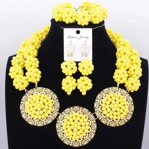 New Arrival Crystal Yellow Balls Necklace Plated Gold Dubai Indian Christmas Costume Wedding Beads Set For Brides Women 2017