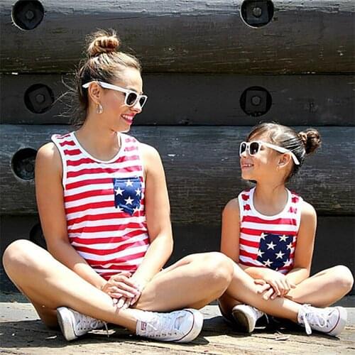 Family Matching Outfits Summer Striped Sleeveless Mother And Daughter Parent Child T Shirt Baby Girl Mom Kids Children Clothing
