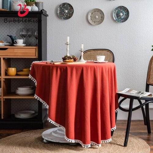 Bubble Kiss Solid Color Cotton Table Cloth Orange Dining Table Living Room Coffee Table Anti-Fouling Decoration Round Tablecloth