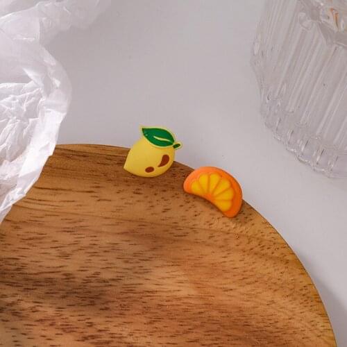 Origin Summer Sweet Cute Asymmetric Lemon Orange Stud Earring for Women Girls Sweet Multicolour Fruit Metal Earring Jewellery