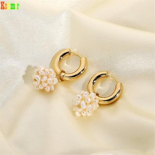 Kshmir New irregular fresh water pearl earrings fashion simple feminine earrings metal round earrings jewelry gifts 2021