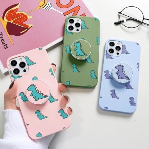 Cute Dinosaur Stand Holder Case Funda For iPhone 12 11 Pro Max SE 2020 7 8 6 6S Plus 5 5S XR X Xs MAX Candy Color Silicone Cover