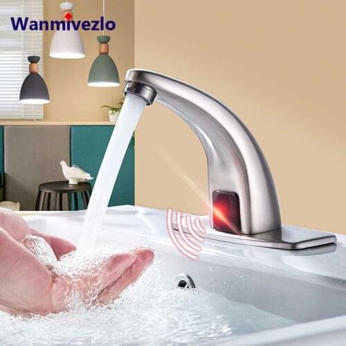 Brushed Nickel Sensor Faucet Automatic Inflrared Sensor Hand Touch Tap Cold Hot Mixer Tap Sink Mixer Bathroom Basin faucets