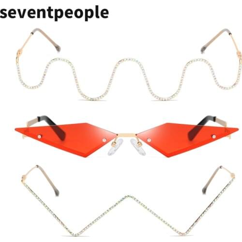 No Lens Sunglasses Women Fashion Unique Wave Semi-Rimless Sunglass Half Frame Rhombus Sun Glasses Creative Geometric Eyewear