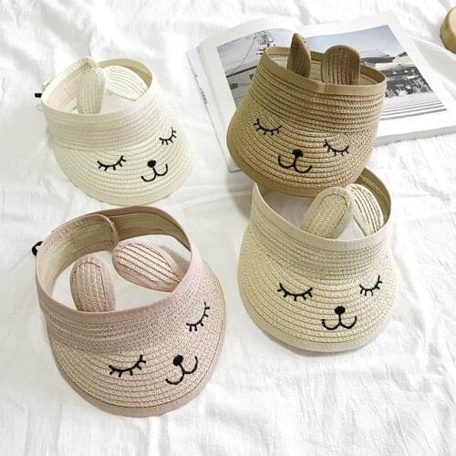 Summer Child Girls And Boys Cute Breathable All-match Solid Color Cartoon Pattern Foldable Sunscreen Concise Casual Visor
