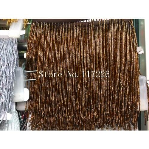 Deep gold hot sale beaded Fringe Ribbon Trim Fringe Tassel Lace Trim JRB-102423 for party dress