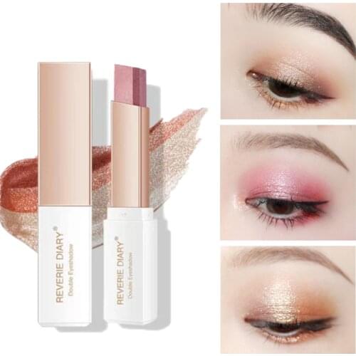 Two-color gradient eyeshadow stick, flash waterproof and long-lasting eyeshadow, professional quick makeup eyeshadow cosmetics
