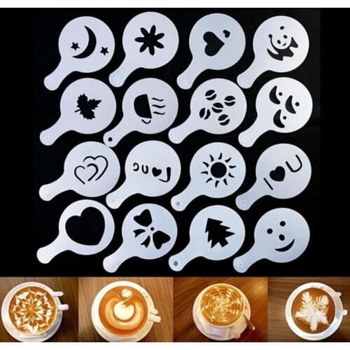 16Pcs Coffee Latte Cappuccino Barista Art Stencils Cake Duster Templates Coffee Tools Accessories Gusto Nespresso Zavarnik Dolce