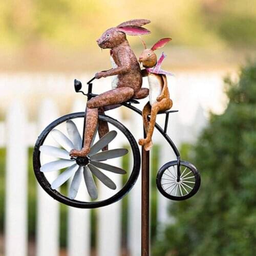 Vintage Bicycle Wind Spinner Metal Stake Frog Riding Motorcycle Windmill Decoration For Yard and Garden decoration