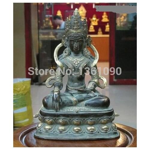Xd 00670 9.5"Tibet Folk Classical Pure Purple Bronze Gold Sakyamuni Buddha Statue