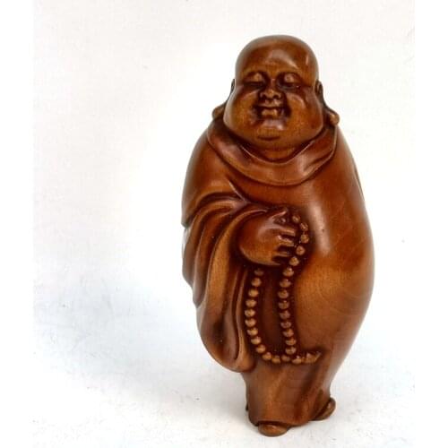 YIZHU CULTUER ART Collected China Old Boxwood Hand Carved Lovely Elephant Statue Family Decoration