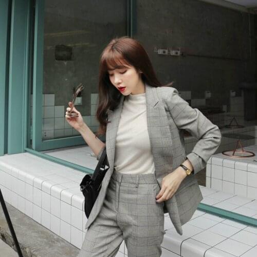 Womens suit female spring and summer new style casual leisure lattice coat office ladies OL uniform two / piece suit