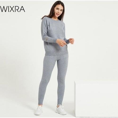 Wixra Womens Sweater Suits and Sets Hollow Out Long Sleeve Knit O Neck Sweaters+Long Trousers 2PCS Sets High Stretch Costume