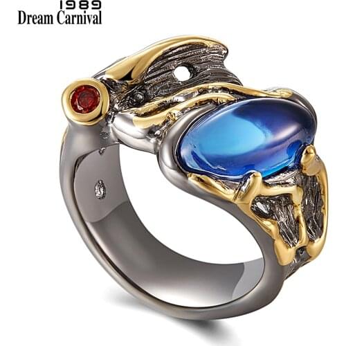 DreamCarnival 1989 New Gothic Ring for Women Vintage Horse Eye Shape Blue Zirconia Stone Jewelry Lady Party Must Have WA11645