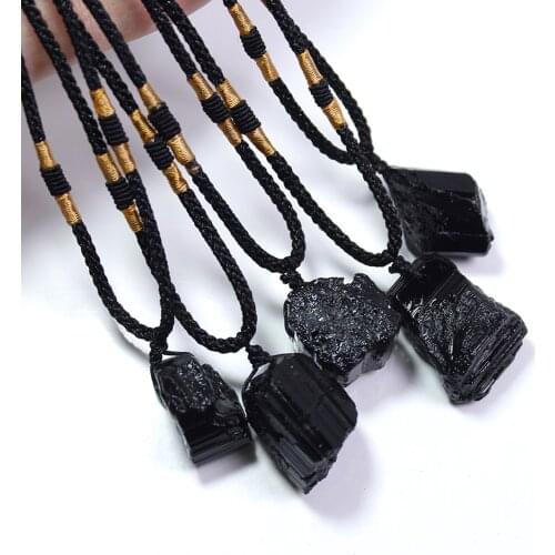0.98-1.18inch Black Tourmaline Flat Reiki Rough Stones Wand Stick Pendant
