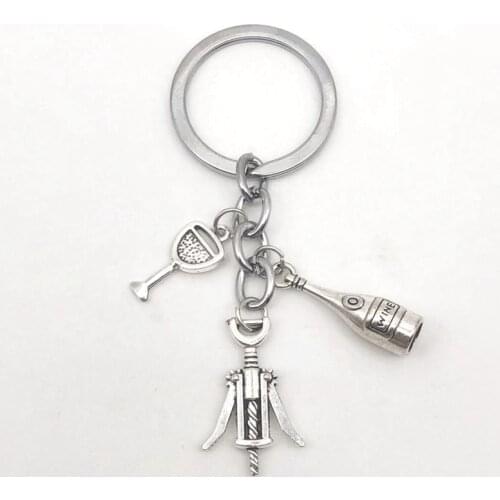 1 Wine Bottle Keychain Cheers Jewelry Gift Lover Gift Wine Corkscrew Charm Keychain
