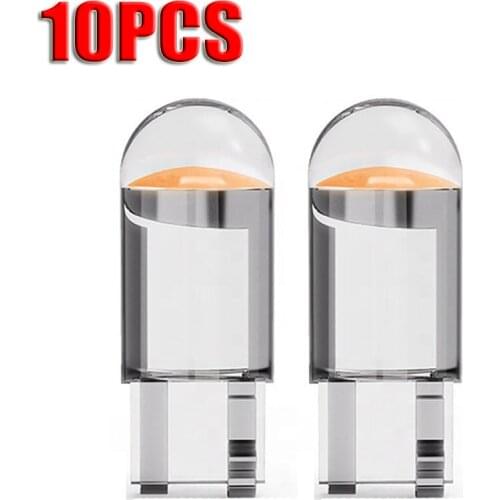 10Pcs W5W 194 T10 Glass Housing Cob LED Car Bulb 3000K 6000K White Blue Red Wedge License Plate Lamp Dome Light White