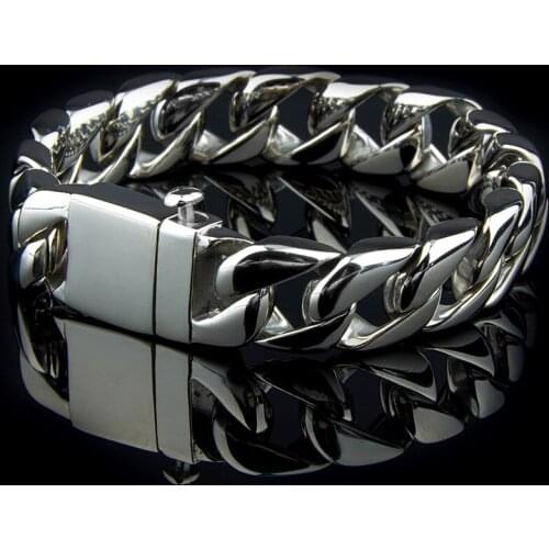 15MM Wide Polished Bracelet Men Cool Stainless Steel Link Chain Mens Bracelets Jewelry Accessory Wristband 8.66"