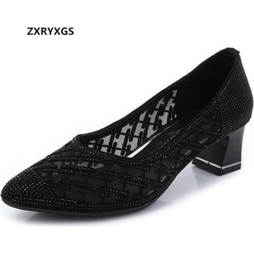 2021 New Classic Pointed Rhinestone Mesh Shoes Woman High Heels Sandals Elegant Comfortable Large Size Women Fashionable Shoes