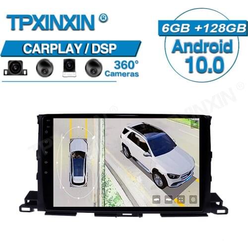 6+128G Android For Toyota Highlander 2013-2018 360 HD Auto Surround View Camera Car Multimedia Player Stereo Radio GPS Navigtion