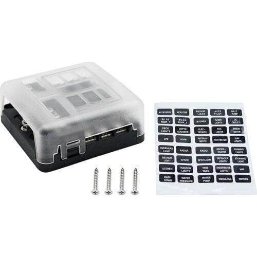 6 Way ATC/ATO Auto Universal Blade Fuse Holder Box 6-Circuit Fuse Block with PC Cover Car LED Illuminated Accessories