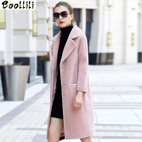 Boollili Fashion Natural Sheep Shearling Fur Coat Female Winter Warm Real Fur Coats Long Wool Jackets For Women Overcoat