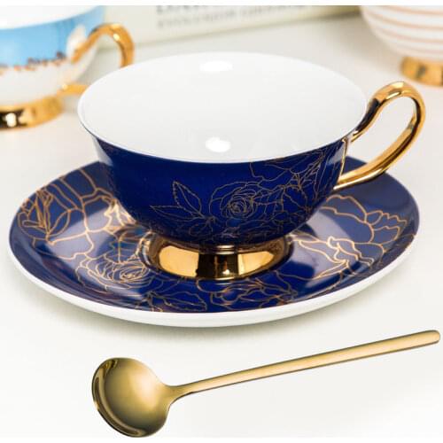 British Style Bone China Coffee Cup With Spoon Gold Afternoon Tea Cup Saucer Set Coffee Cup Set Bridesmaid Gift Free Shipping