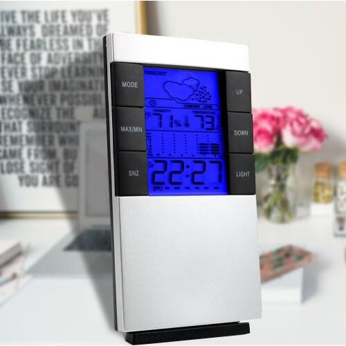 Home Decoration Thermometer Hygrometer Calendar Clock LCD Backlight Digital Alarm Clock Multifunction Weather Forecast Display