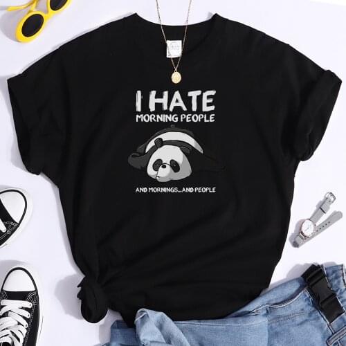Tired Panda I Hate Morning People Cartoon Cute Print Female T Shirts Fashion Soft Tops Fashion t-Shirts Summer Women Tee Shirts