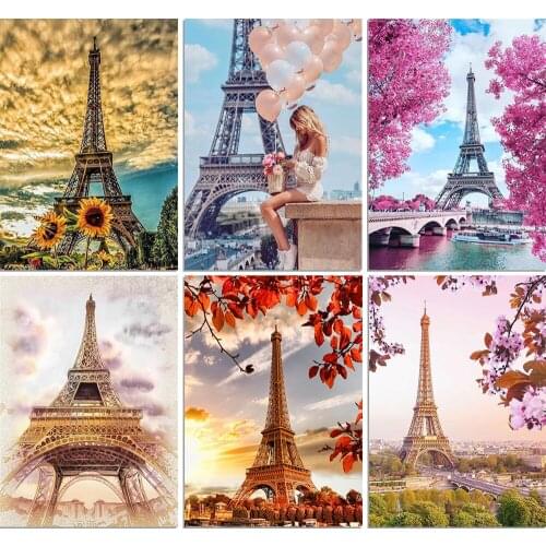 5D Diy Diamond Painting Full Square Paris Tower Cross Stitch Picture Rhinestone Decorative Embroidery Diamond Mosaic Landscape