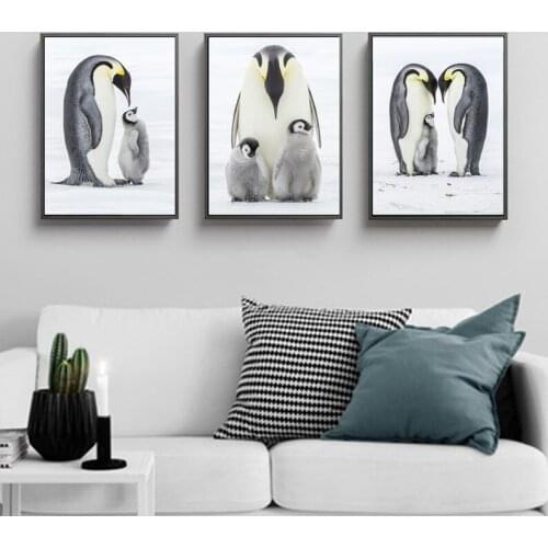 Nordic Fresh And Cute Penguin Family Art Canvas Painting Nordic Poster Animals Wall Art Print Picture Kid Room Home Decoration