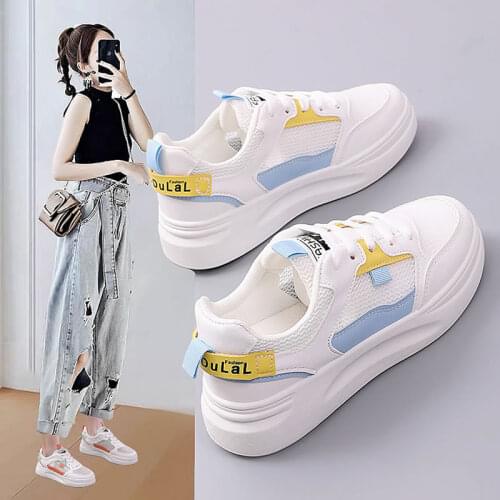 Women Leisure Sneakers Ladies Tennis Shoes Female Platform Lace-Up Sneakers Women Breathable Mesh Flat Sports Little White Shoes