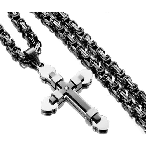 Polished Cross Pendant Necklace for Men Women Stainless Steel Silver Color Gold Black Color With 5mm Byzantine Chain Jewelry
