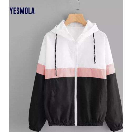 YESMOLA Outdoor Sport Jacket Womens Hoodie Patchwork Long Sleeve Coat Autumn Zip Outwear Coat Running Sport Jacket Clothing