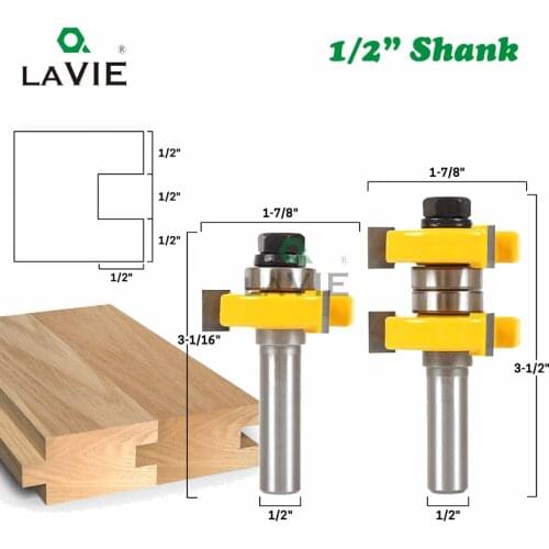 2pcs 12mm 1/2 Inch Shank Tongue & Groove Router Bits Set Stock 1-1/2 Tenon Milling Cutter for Wood Woodworking Tools Bit 03074