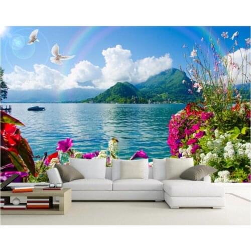 3d room wallpaper custom mural non-woven picture sea of flowers with rainbow decoration painting photo wallpaper for walls 3 d