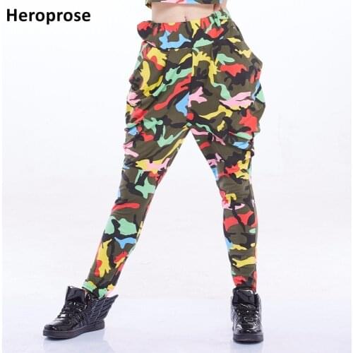 2018 New Fashion Heroprose Jazz stage performance wear women baggy Trousers colorful camo skinny hip hop dance harem pants