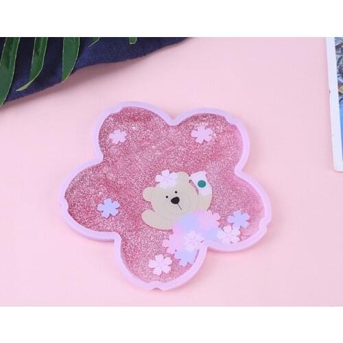P15D Cute Quicksand Coasters Rabbit Cherry Blossom Ocean Cup Mug Placemat Cushion Insulation Hot Pad