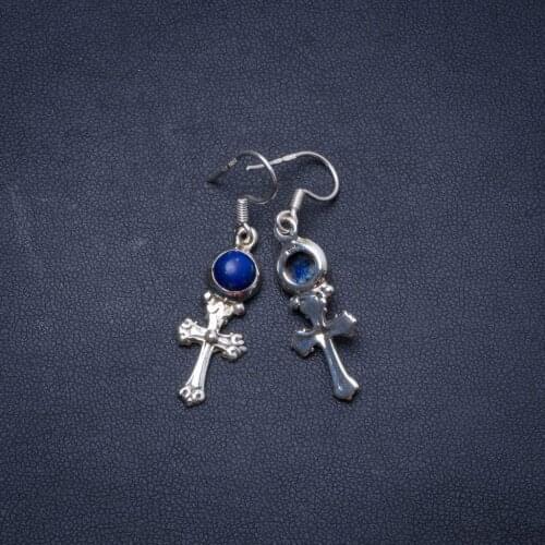 Natural Lapis Lazuli Handmade Unique 925 Sterling Silver Earrings 1.5" Y0276