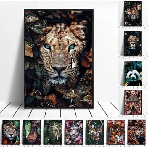 Nordic Flower Animal Mural Lion Tiger Zebra Poster And Print Mural Living Room Canvas Modern Classical Decorative Painting