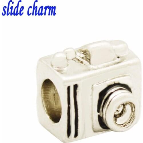 Slide charm Free shipping Unique personality fashion gift white camera charm beads fit Pandora bracelet