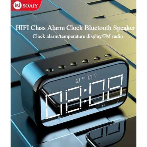 SOAIY clock speaker wireless bluetooth portable music center HD display mirror audio mini radio outdoor large volume subwoofer