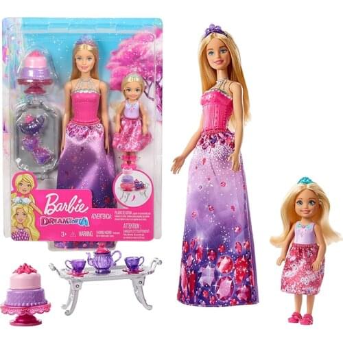 Special barbie dolls with little Carrie afternoon tea mom and kid set girl princess house toys