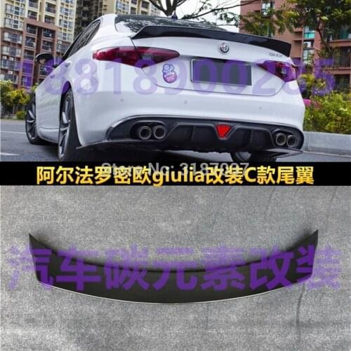 For Alfa Romeo Giulia Spoiler Carbon Fiber Rear Trunk Spoiler Black Finish Quadrifoglio Verde CM Style 2015 - 2018