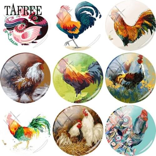TAFREE Big Rooster Chickens Charms 25mm DIY Glass Cabochon Photo Round Dome Handmade Jewelry Findings