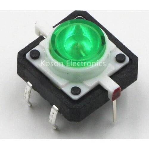 10pcs Tactile Push Button Switch Momentary Tact 12X12X7.0mm With LED lights Green