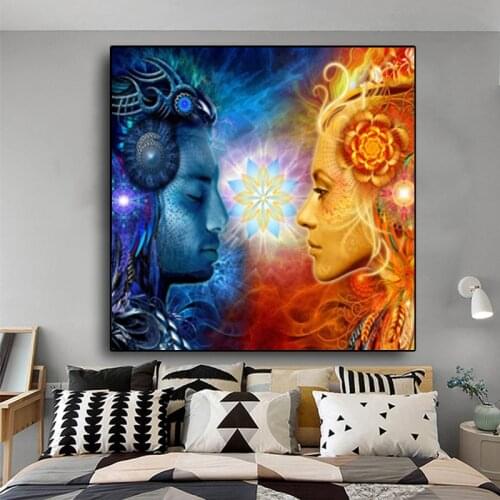 Tantra Shiva and Shakti Canvas Painting Hindu Gods Abstract Lover Kiss Posters and Print Wall Picture Cuadros Home Room Decor