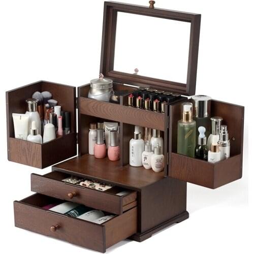 Dressing Table, Earrings, Cosmetics, Jewelry, All-in-one Receptacle Box, Dust-proof, Vintage Wooden Drawer-type Lipstick Lattice