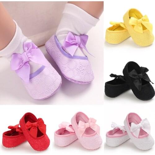 Baby Girls Shoes White with Bowtie Infant Shoes Prewalkers Little Girls Crib Shoes Nonslip Christenning Wedding Spring Summer